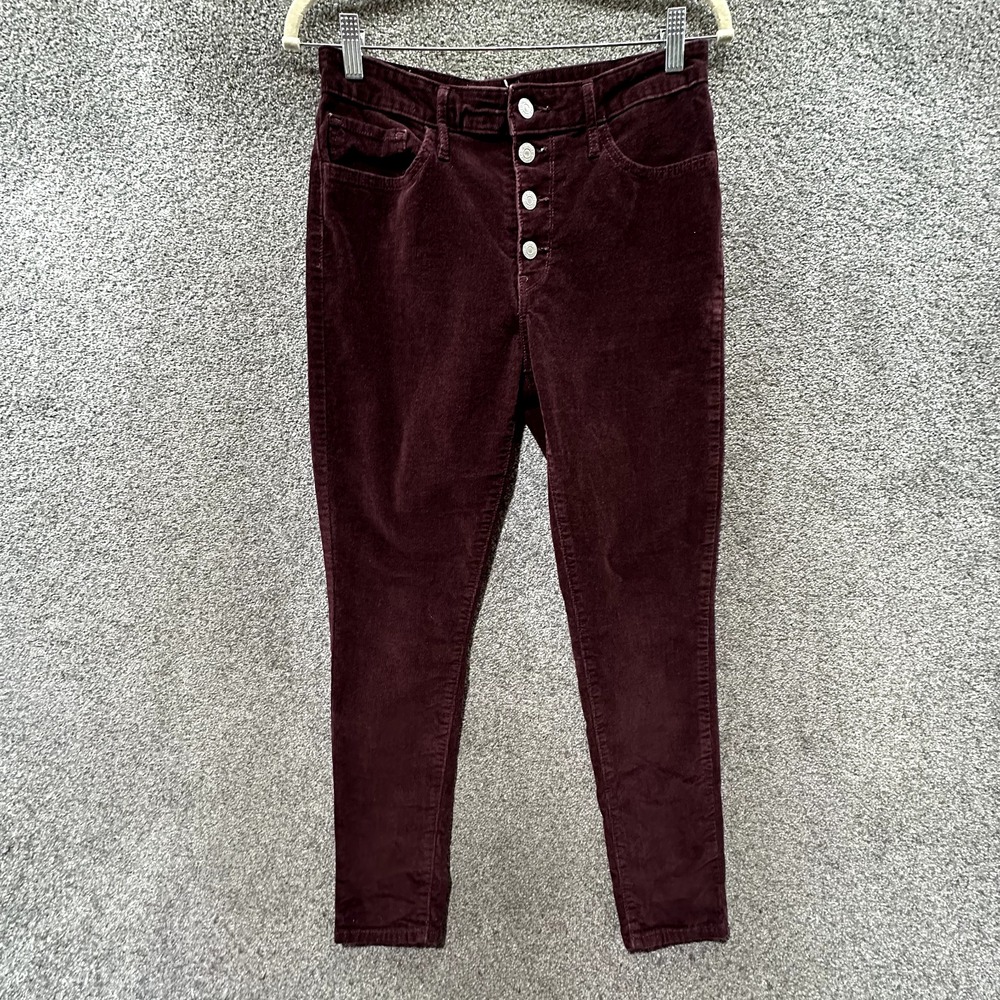 Levis 721 Corduroy Pants Women 29 Burgundy High Rise Skinny Exposed Button‎ Fly